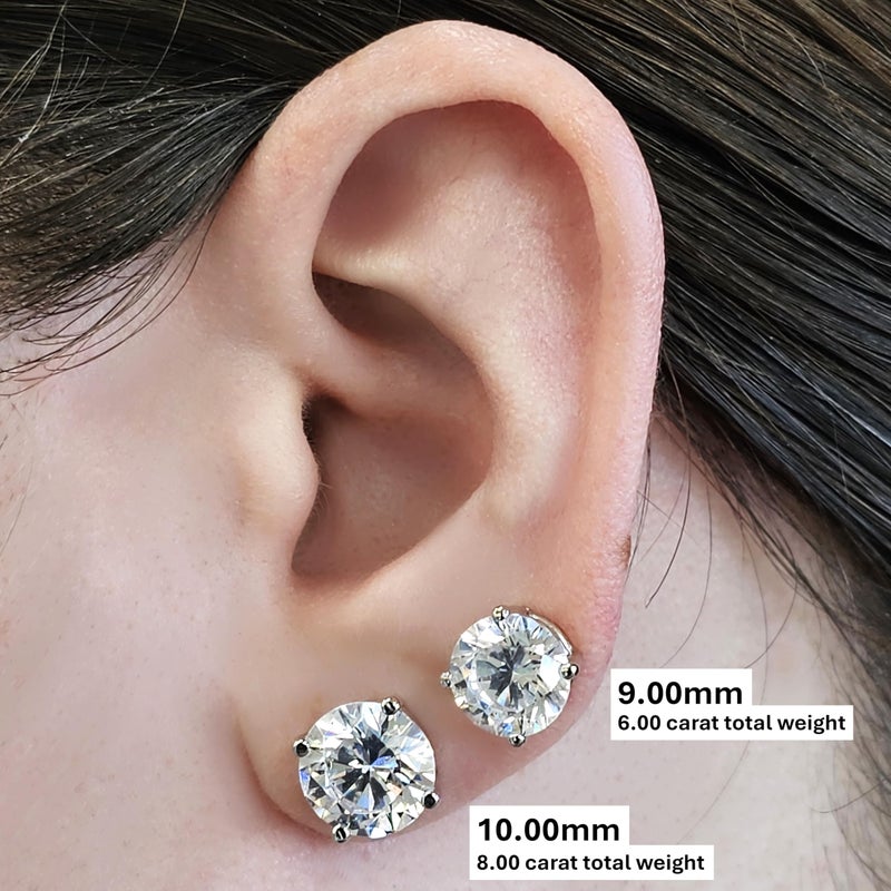 Central Diamond Center Womenâ€™s 14k Gold post & Sterling Silver â€“ Yellow, 4 Prong CZ Stud Earrings (10.0mm - 8.00cttw) - Image 3